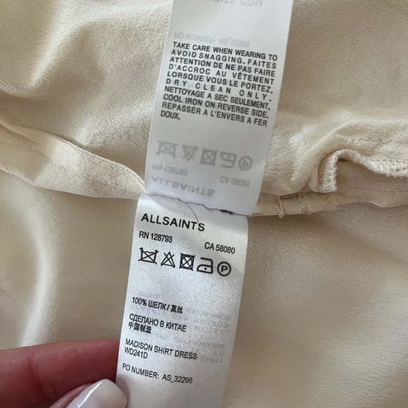 All Saints Madison Ivory Silk Cream Shirt Dress Size 8 - Picture 9 of 12